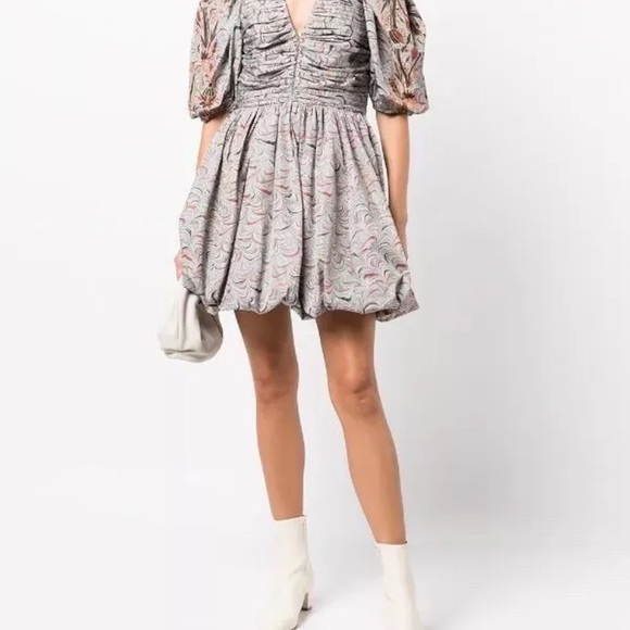 Ulla Johnson Gwen Blue Puff Sleeve Mini Dress Size Small (4) - Picture 4 of 10